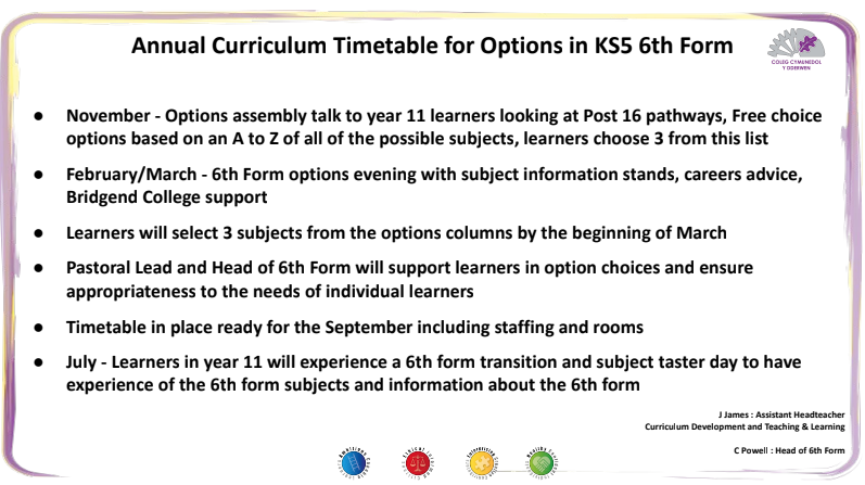 Annual Curriculum Timetable for Options in KS5 6th Form