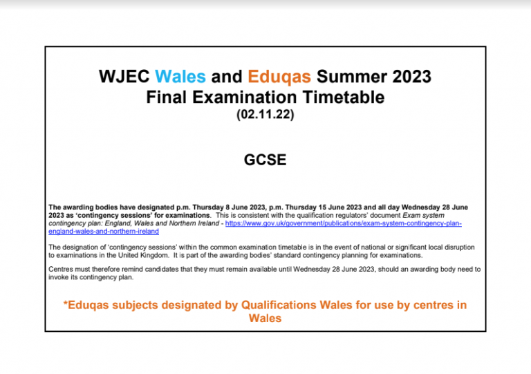 GCSE and A’level timetables 2023